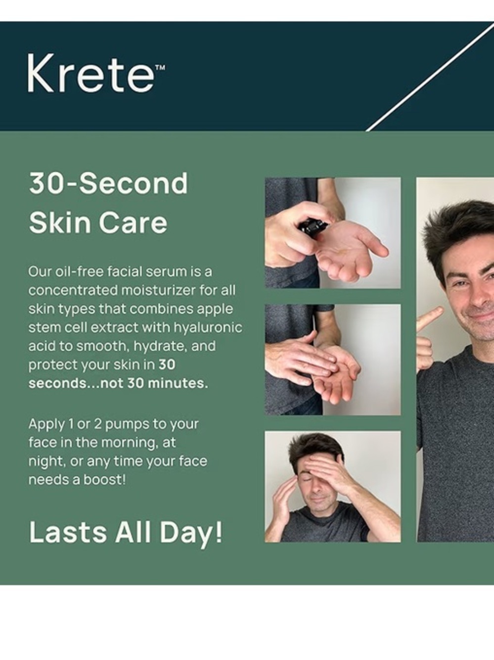 KRETE  Hydrating Facial Serum for Men NWT Apple Stem Cell Extract 1 oz - Picture 4 of 9